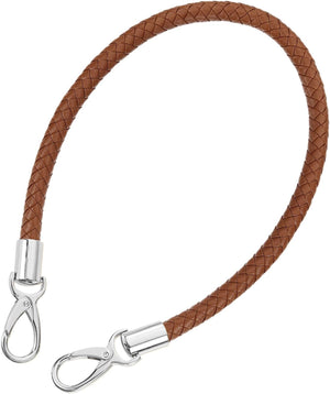 Leather Purse Strap, 1Pc 60cm/23.62" Short Leather PU Braided Purse Replacement Handle with Metal Buckles for Underarm Bags, Handbags (Brown Strap + Silver Clasp)
