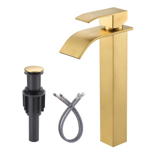 หลุมอ่างล้างจาน LinkMejor Brushed Gold Vessel Sink, หลุมอ่างล้างจานรูปแบบน้ำตกสูง