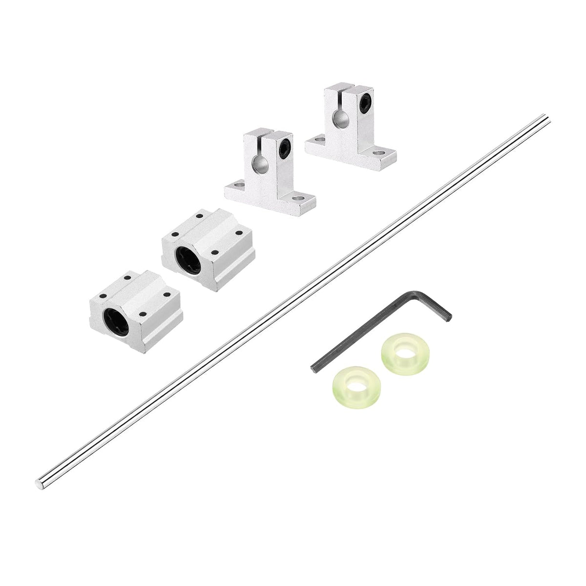8mm x 350mm Linear Motion Rod Shaft Guide with 2 Pcs SC8UU Ball Bearings & 2 Pcs SK8 Aluminum Rail Support, Hard Chrome Plated Linear Guide Rails for 3D Printer, CNC Machine