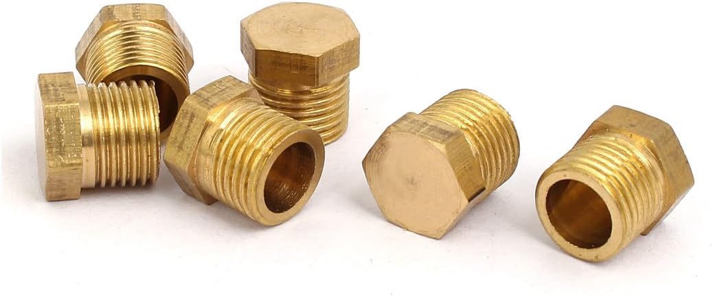 6 Pcs 1/8BSP Male Thread Brass Hex Head Pipe Plug Connector Fitting