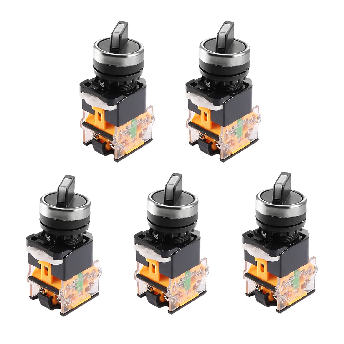 5pcs Latching Lock 2 Positions Quick Install Durable Maintained Rotary Selector Select Switch DPST 10A 22mm Mounting Hole Dia