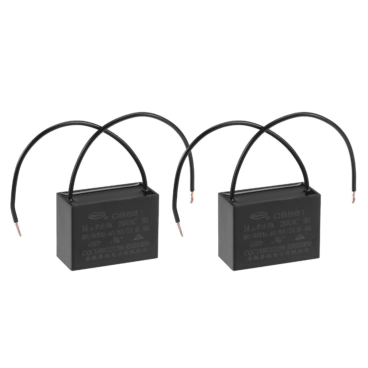 Ceiling Fan Capacitor CBB61 14uF 250V AC 2 Wires Metallized Polypropylene Film Capacitor 47x34x22mm for Electric Fan Pump Motor Generator 2Pcs