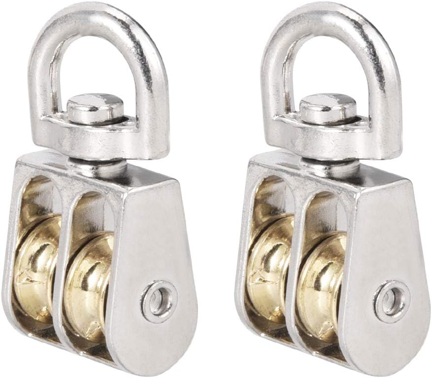 1/2" Lifting Crane Swivel Hook Pulley Block Hanging Wire Towing Double Wheel Zinc Alloy 2pcs