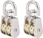 1/2" Lifting Crane Swivel Hook Pulley Block Hanging Wire Towing Double Wheel Zinc Alloy 2pcs
