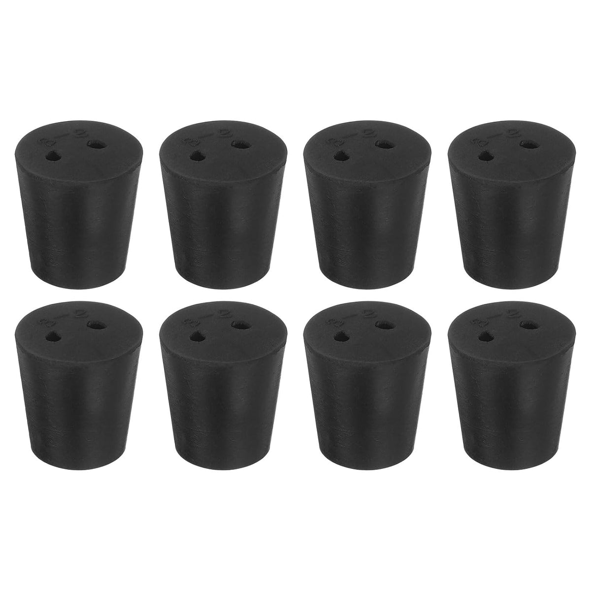 8 Pcs 2-Hole Rubber Stopper, Tapered Lab Seal Tube Stopper Plug for Test Tube Flasks Glass Containers Industry and Laboratories, 24x18x25mm Black