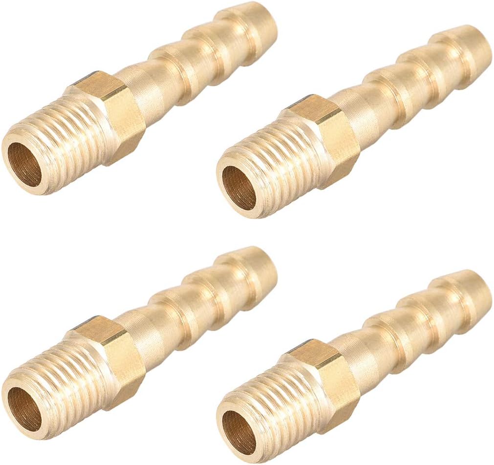 Brass Fitting Connector Metric M8-1 Male to Barb Fit Hose ID 6mm 4pcs