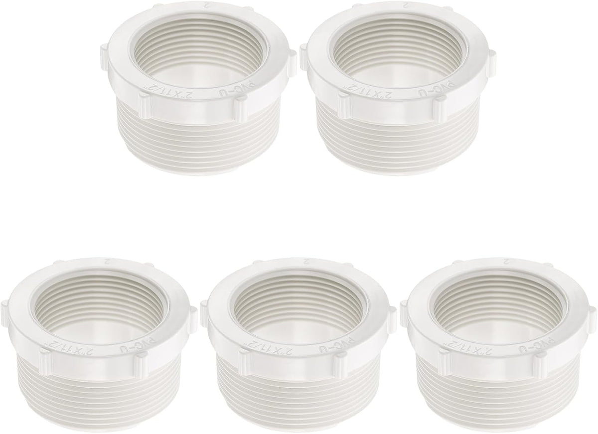 5 Pcs PVC Reducer Bushing G2" Male Thread to G1-1/2" Female Thread Coupling Connectors PVC Pipe Reducer Adapter Fitting for Pipe Connecting Plumbing System, White
