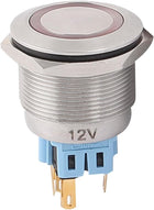 DC 12V Red LED Light 25mm DPST Flat Head Latching Push Button Switch