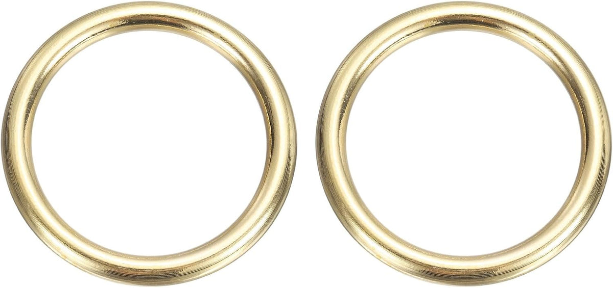 2Pcs H59 Brass O Ring, 1.97" OD. 1.57" Thickness Brass Seamless Welded Circle Loop Round Ring Buckles for Luggage Webbing Craft DIY Decoration Accessories, Gold Tone