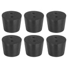 6 Pcs 2-Hole Rubber Stopper, Tapered Lab Seal Tube Stopper Plug for Test Tube Flasks Glass Containers Industry and Laboratories, 32x26x25mm Black
