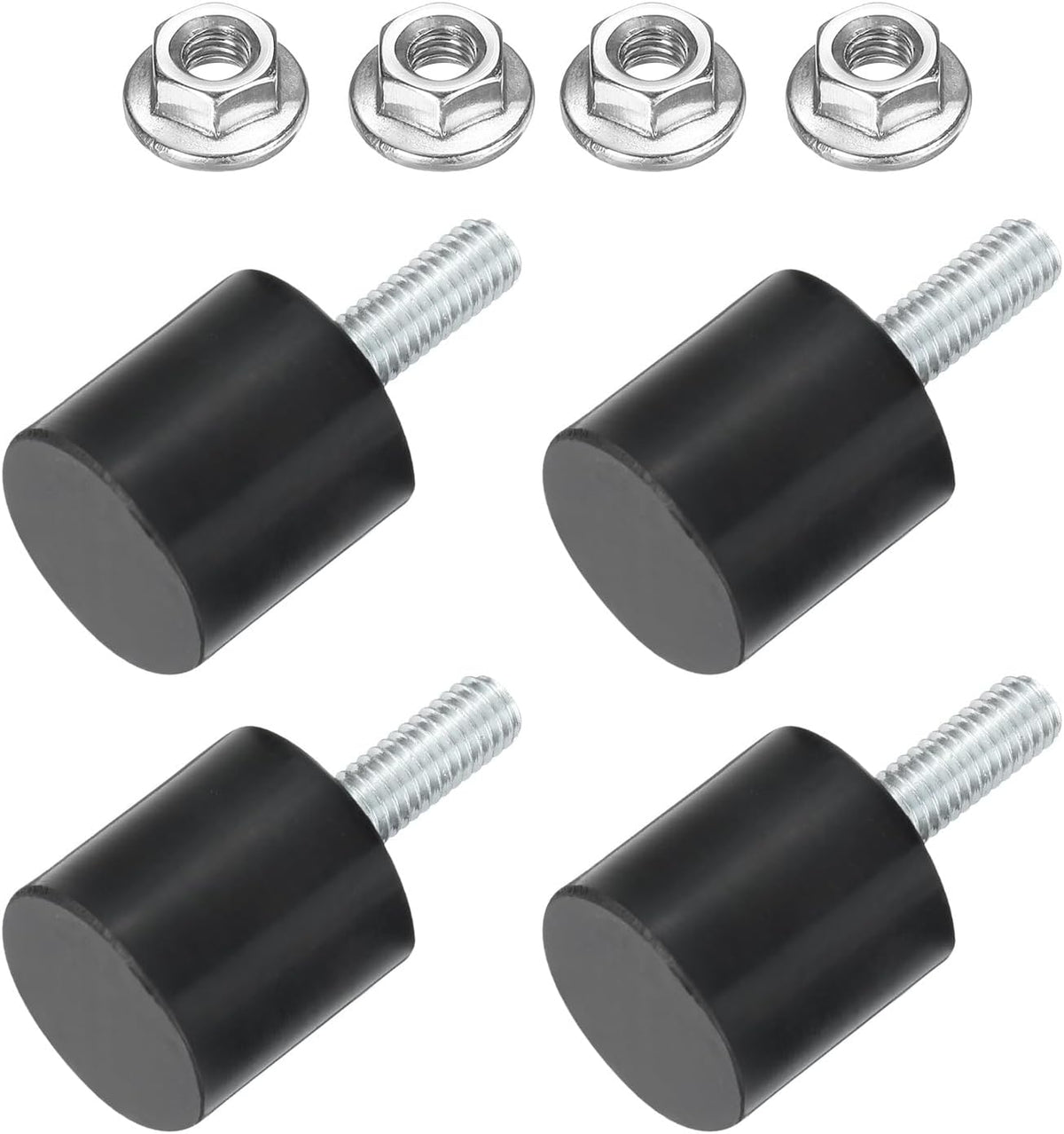 4Pcs M6 Thread Rubber Mounts, Vibration Isolators, Cylindrical Shock Absorber with Studs 25 x 20mm with Non-Slip Nuts