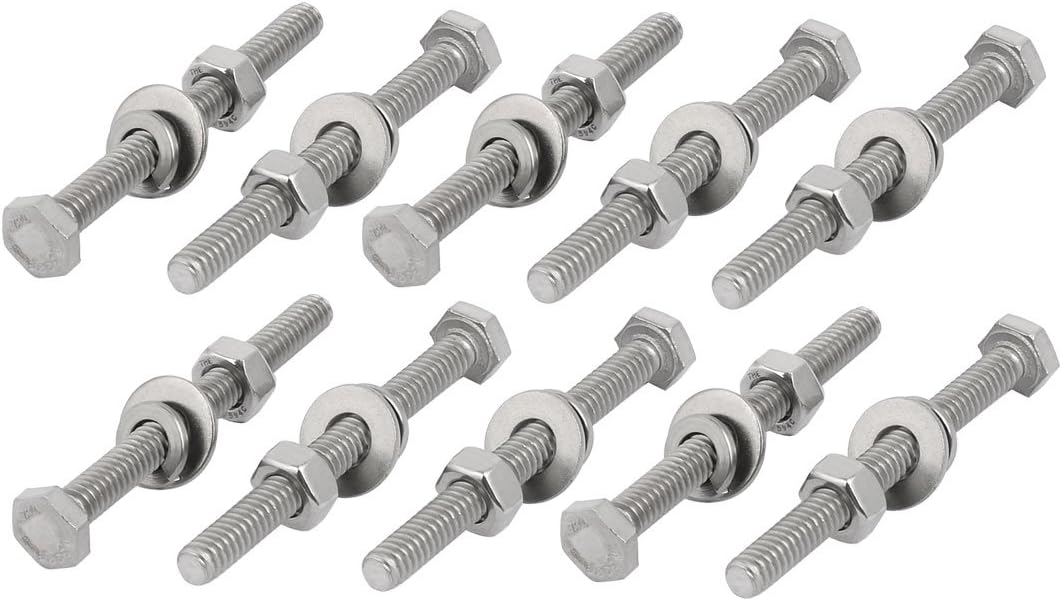 10 Set 304 Stainless Steel 1/4"-20 Thread 3" Length Hex Bolt Kit w Washer Nut