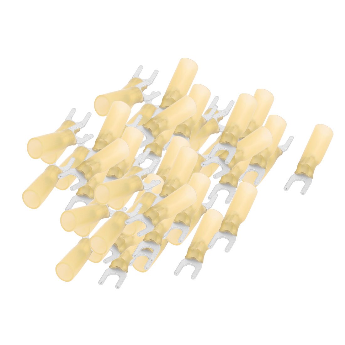 a16033100ux1559 50 Pcs HSV5.5-5 Heat Shrink Electrical Connectors Shrinkable Wire Solder Fork Terminals AWG 43079 Yellow