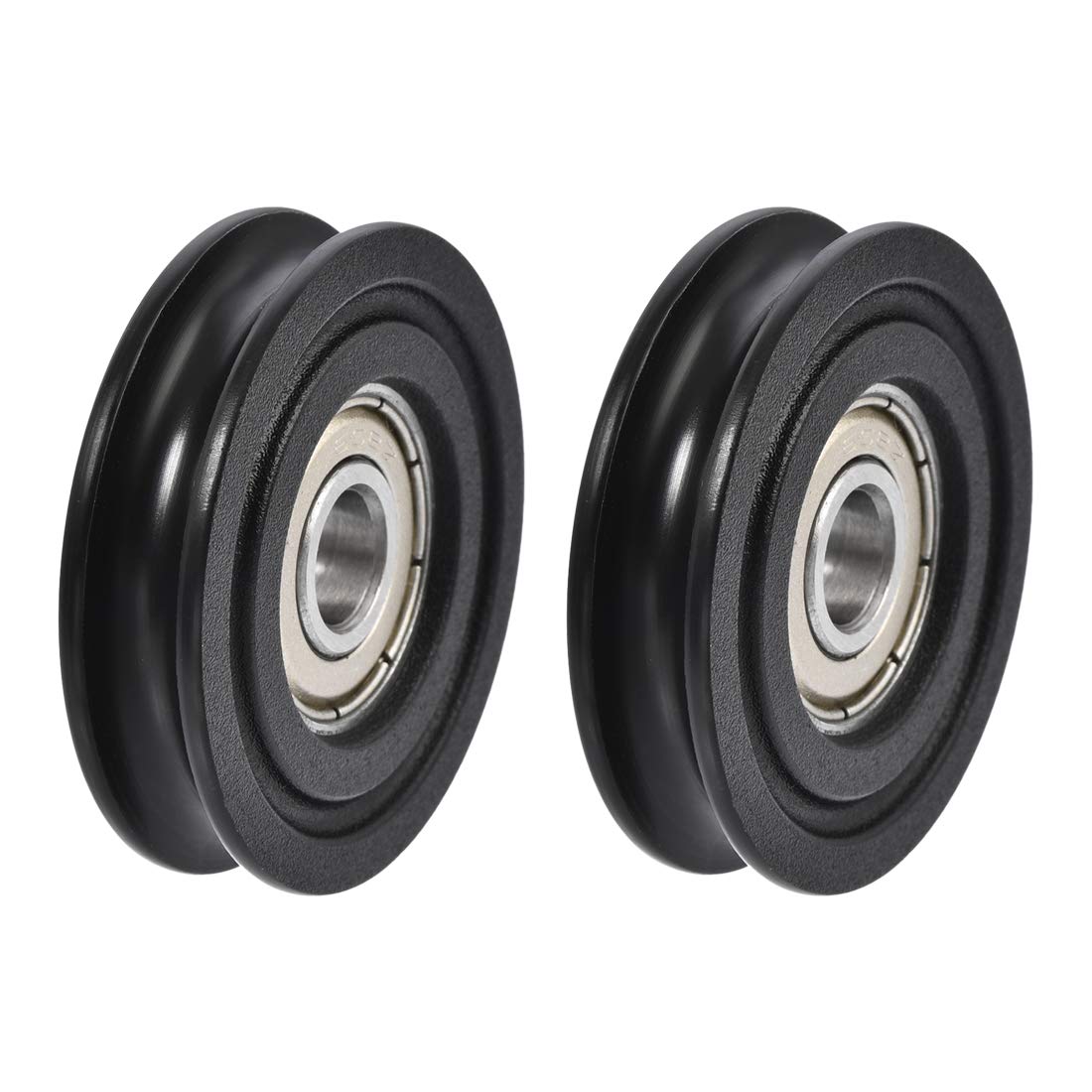 U608ZZ Nylon Pulley U Groove Ball Bearing Roller Guide Wheel 8x40x10mm Double Metal Shielded (GCr15) Chrome Steel Bearings Black 2pcs
