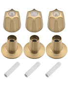 LinkMejor Metal 3 Piece Shower Knob with Handle Flange Replacement for Price Pfister Verve Tub Shower Faucet Hot and Cold Handles, Remodel Kit, Brushed Gold