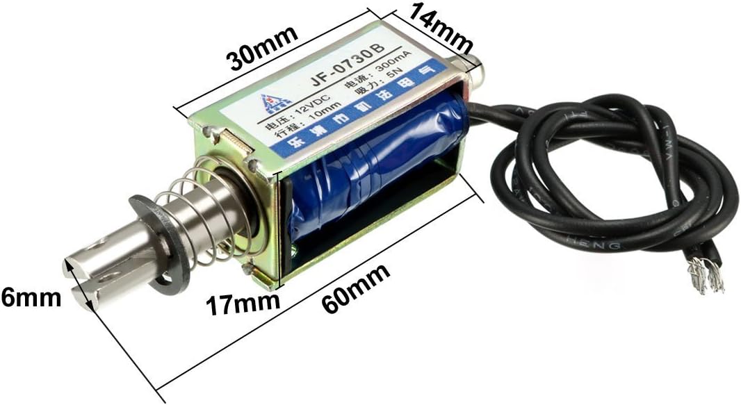 DC 12V 5N 10mm 스트로크 푸시/프루시 타입 솔레노이드 전자 المغناطیس 오픈 프레임 타입 라인어로션 6mm 스트로크 푸시 바 지름 JF-0730B