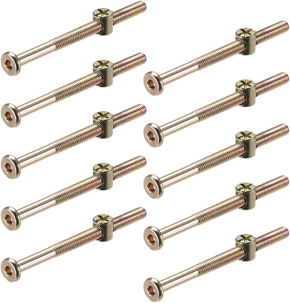 M6 x 70mm Furniture Bolts Nut Set Hex Socket Screw with Barrel Nuts Phillips-Slotted Half Thread Zinc Plated 10 Sets