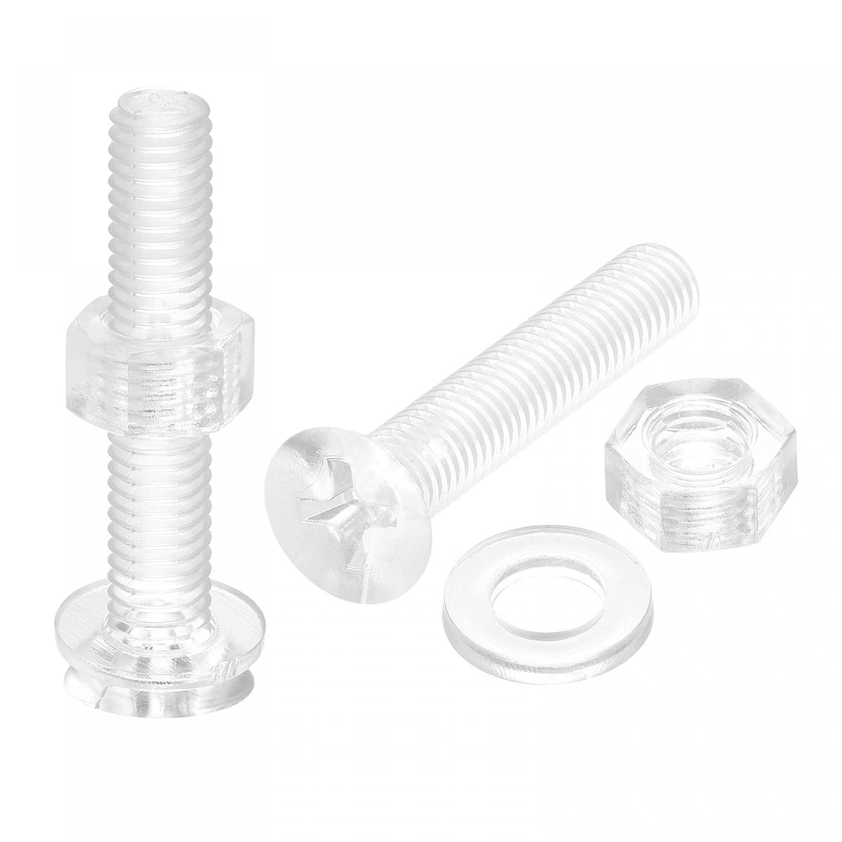 M5 x 12mm Scruj Plastic Phillips cu Nuci și Fileți Plani, Buloți de Scruj PC Cap Plin Transparent 20 Seturi