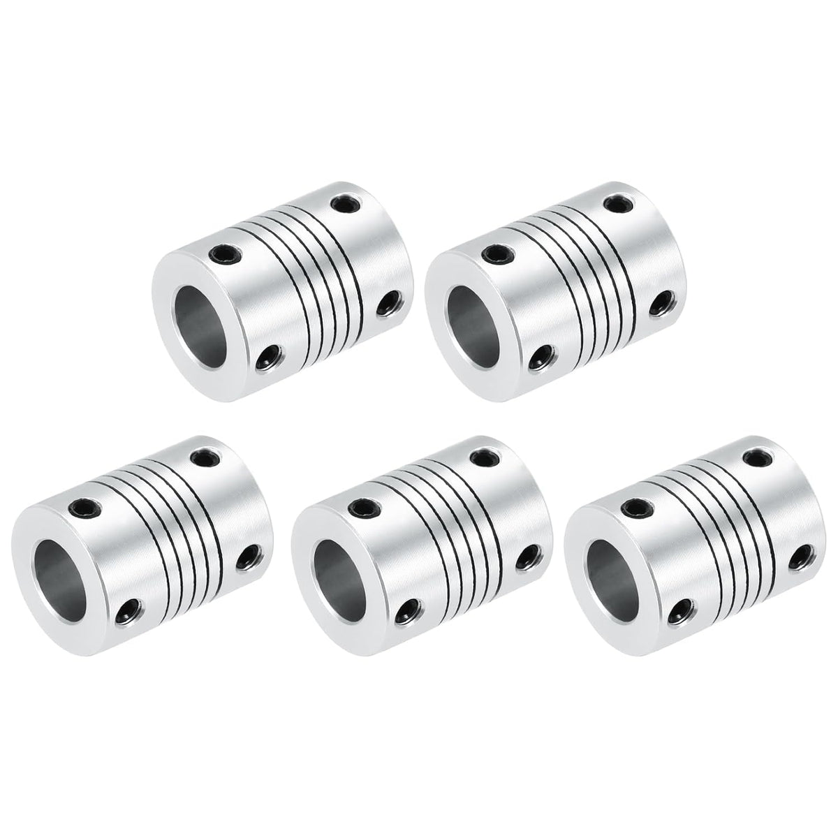 5Pcs 10mm to 10mm Aluminum Alloy Shaft Coupling L25xD19 Flexible Coupler Beam Stepper Motor Joint Connector for 3D Printer CNC Machine DIY Encoders and Motors Shaft,Silver