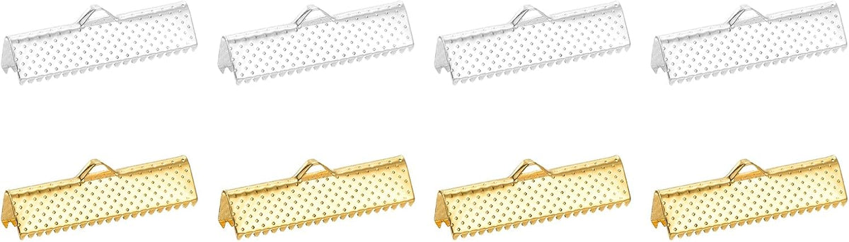 LinkMejor 50Pcs 25mm Ribbon Crimp Clamp Ends, Bookmark Pinch Crimp Ends, Fasteners Clasp Crimp Ends for Bracelet Necklace Jewelry Making, Gold/Silver