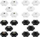 20pcs Clamping Star Knob Set M6 Metric Female Thread 32mm 6-Point Star Plastic Head Through Hole Brass Insert Screw-in Threaded Hand Knob Handles Jig Knobs, Black + White
