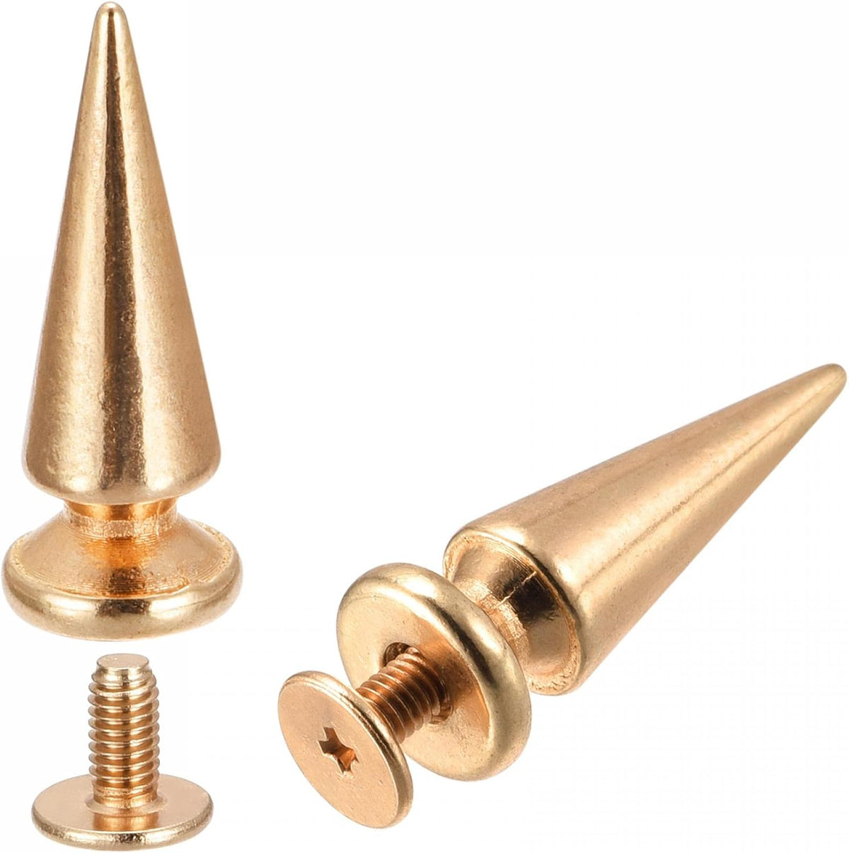 LinkMejor 10x26mm Screw Back Rivets, 30 Sets Solid Leather Studs Spike for DIY Gold Tone