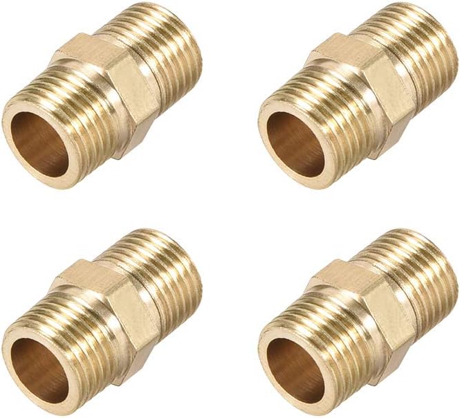 Brass Pipe Fitting Connector Straight HeX Nipple Coupler 1/8 x 1/8 G Male Thread Hose Fittings Gold Tone 4pcs