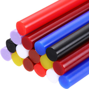 16pcs Mini Hot Glue Gun Sticks 4-inch x 0.43-inch 11 x 100mm, Black, White, Bright Red, Brown, Purple, Yellow, Wine Red, Gem Blue