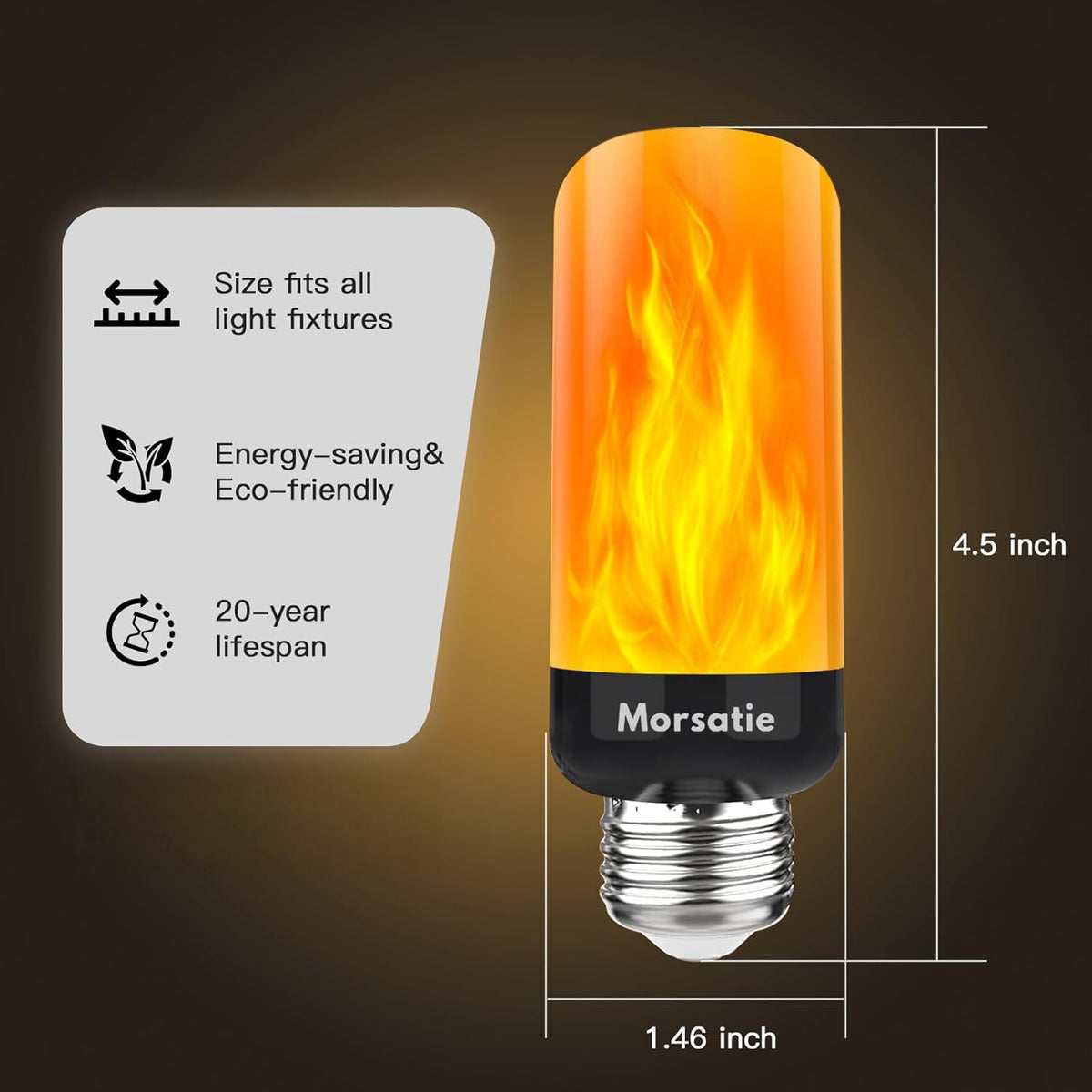 LinkMejor E26 Vlamglashaalbol Echt Flikkerend Effect, 4 Modus voor Huisinrichting