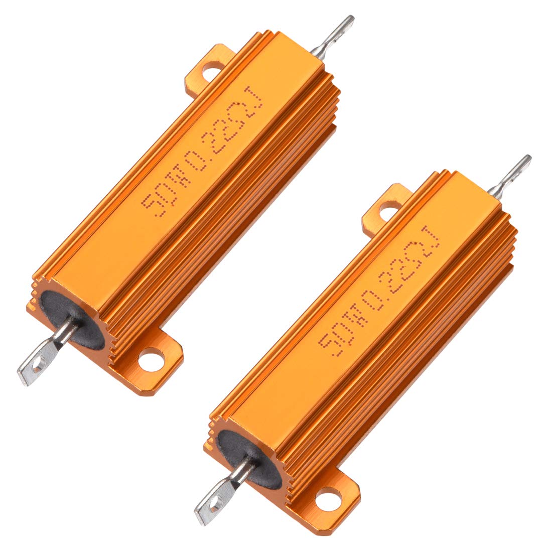 50W 0.22 Ohm 5% Aluminum Housing Resistor Screw Chassis Mounted Aluminum Case Wirewound Resistor Load Resistors Gold Tone 2pcs