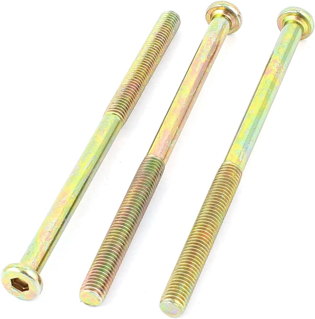 M8 x 130mm Threaded Hex Socket Head Cap Screws Bolts Bronze Tone 3 Pcs