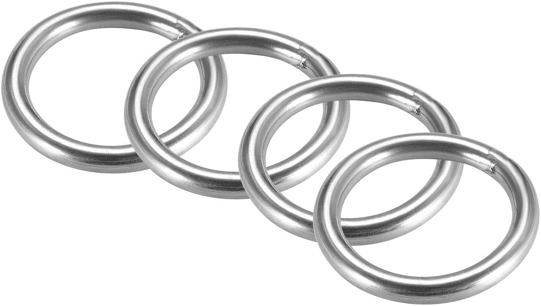 201 Stainless Steel O Ring 40mm(1.57") Outer Diameter 5mm Thickness Strapping Welded Round Rings 4pcs