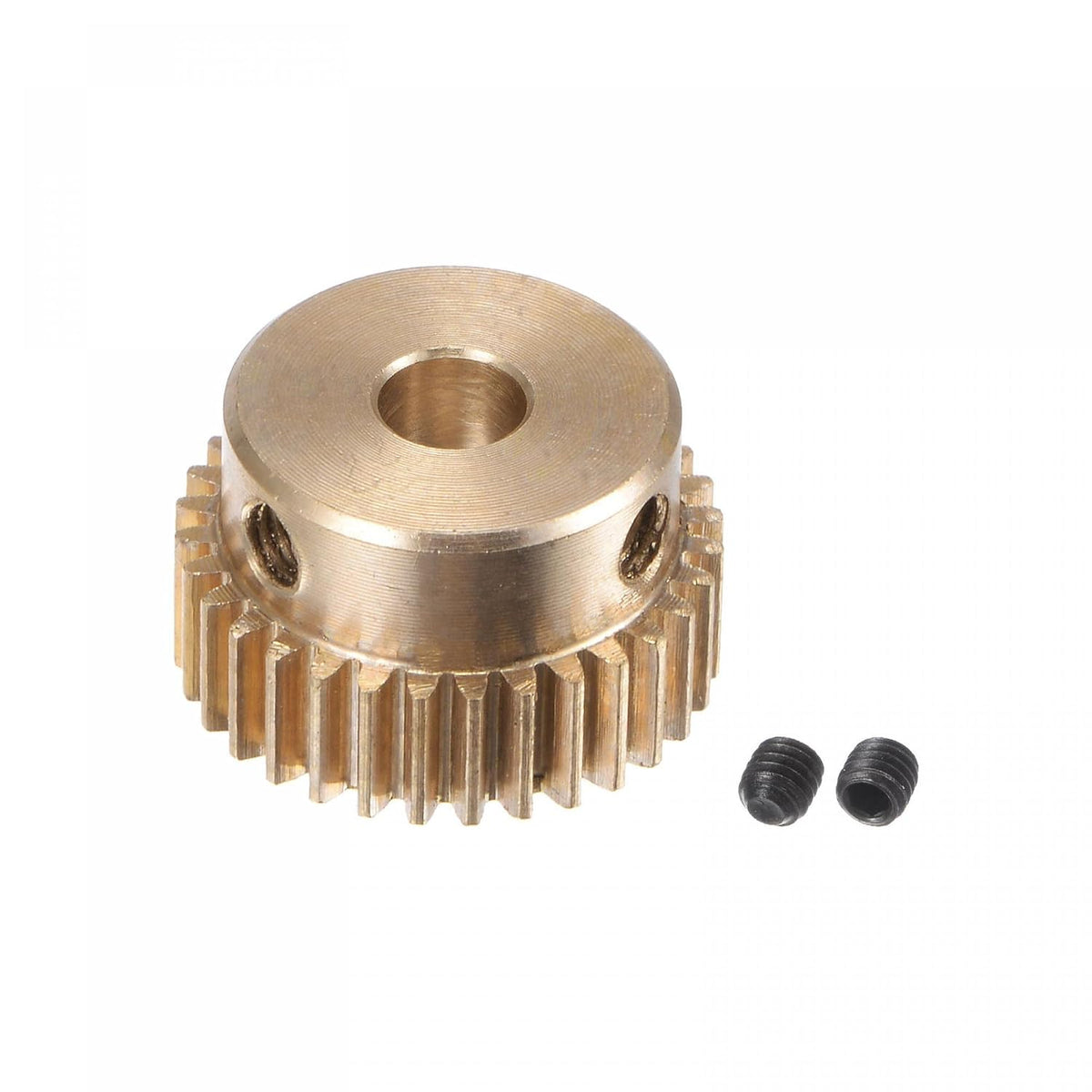 Pinion Gear Set, Brass Motor Rack Straight Spur Gear with Step, 0.5 Mod 32T 4mm Bore 17mm Outer Dia, M3 Set Screws Included