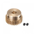 Pinion Gear Set, Brass Motor Rack Straight Spur Gear with Step, 0.5 Mod 32T 4mm Bore 17mm Outer Dia, M3 Set Screws Included