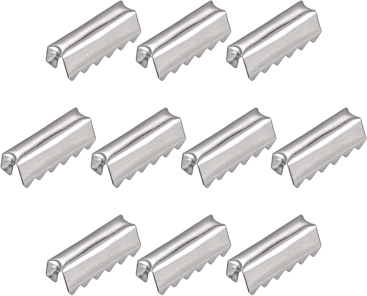 Fold Over Crimp End Caps, 100Pcs 11mm x 3.2mm Ribbon Crimp End Fasteners for Leather Decoration DIY Accessories, Silver Tone