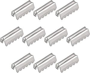 Fold Over Crimp End Caps, 100Pcs 11mm x 3.2mm Ribbon Crimp End Fasteners for Leather Decoration DIY Accessories, Silver Tone