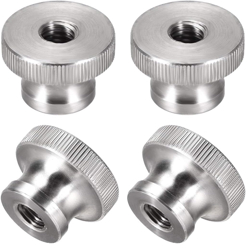 Knurled Thumb Nuts, 4Pcs M8x1.25mm 304 Stainless Steel Round Knobs Fasteners for 3D Printer Parts, Silver Tone