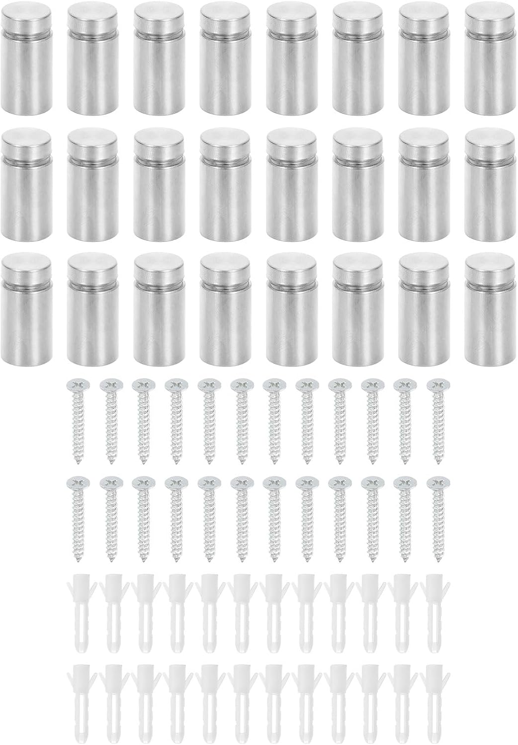24 Pcs Standoff Screws, 5/8" x 1.18" Stainless Steel Advertising Screws Wall Standoff Mounts Hardware for Acrylic Picture Frame Glass Signs Hanging, Silver