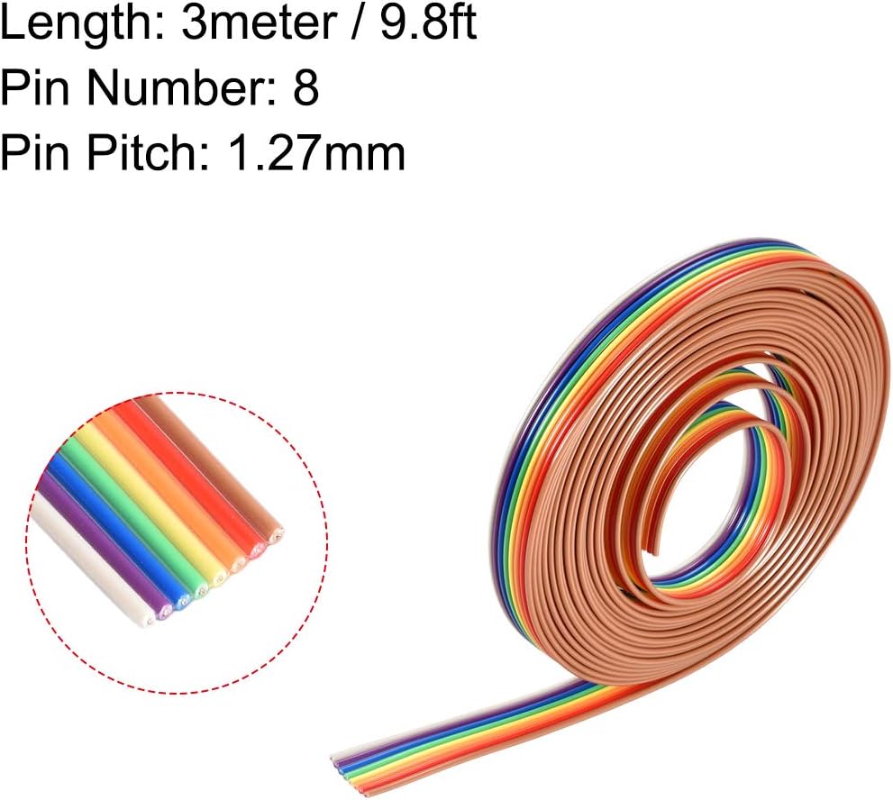شريط كابلات رفيع IDC لون قوس قزح 8P 1.27mm نطاق 3متر/9.8قدم طول