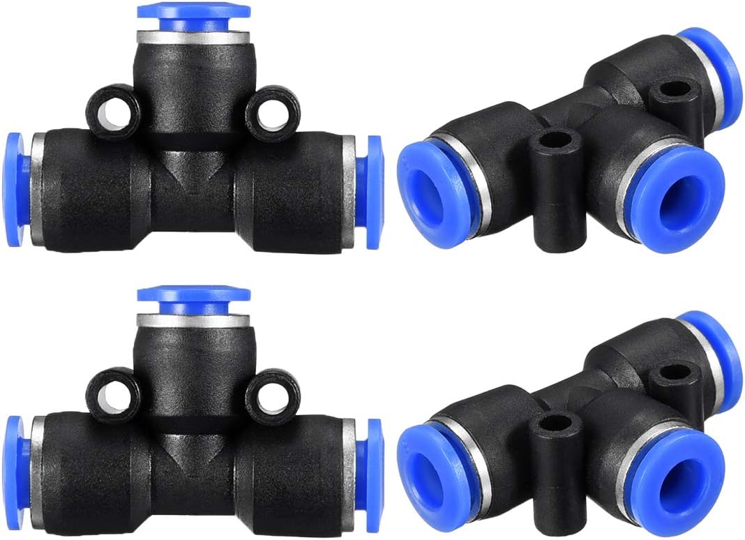 Plastic Tee Push To Connect Tube Fittings 6mm or 15/64" OD Push Lock Blue 4pcs