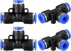 Plastic Tee Push To Connect Tube Fittings 6mm or 15/64" OD Push Lock Blue 4pcs
