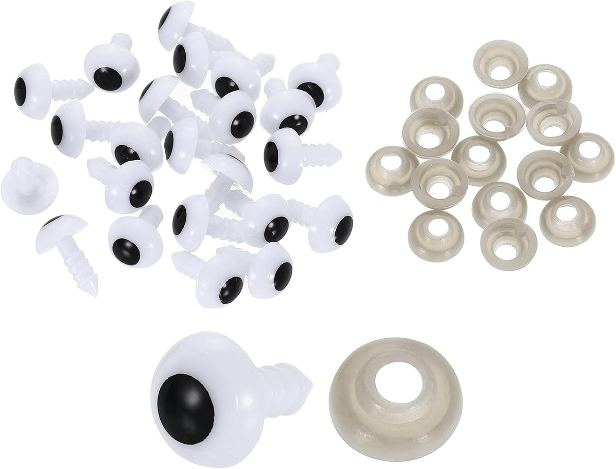 100 Pcs Safety Eyes for Crocheting, 10mm Plastic Crochet Eyes Round Craft Eye with Washers for DIY Arts Crafts Stuffed Animals Bears Making, White