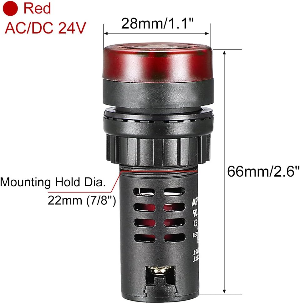 10Pcs Luci Indicatrici Rosse con Buzzer AC/DC 24V, Allarme a Impulsi da 22mm Montaggio su Pannello, per Pannello di Controllo Elettrico, HVAC, Progetti Fai Da Te