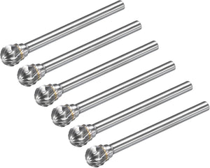 Batu Karbida Tungsten Putar Files 1/8" Shanks, Bentuk Bola Putar Burrs Dua Potong, 6mm Diameter, untuk Alat Pemecah Dies Driller Bit Kayu Logam Lekuk Polishing Model Engineering, 6pcs