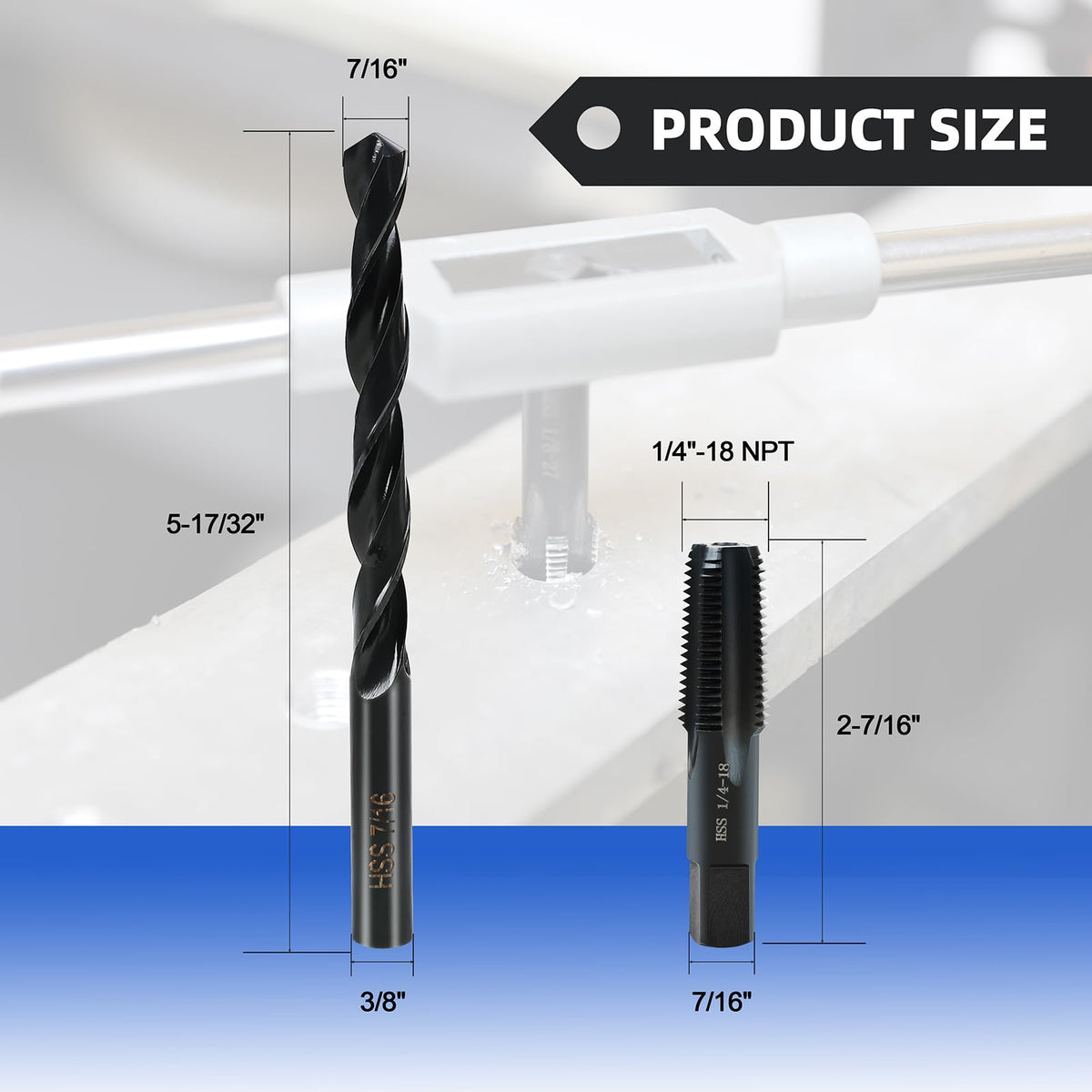 1/4-18 NPT Pipe Tap and 7/16" Drill Set,Hand Threading Plumbing Tap Set