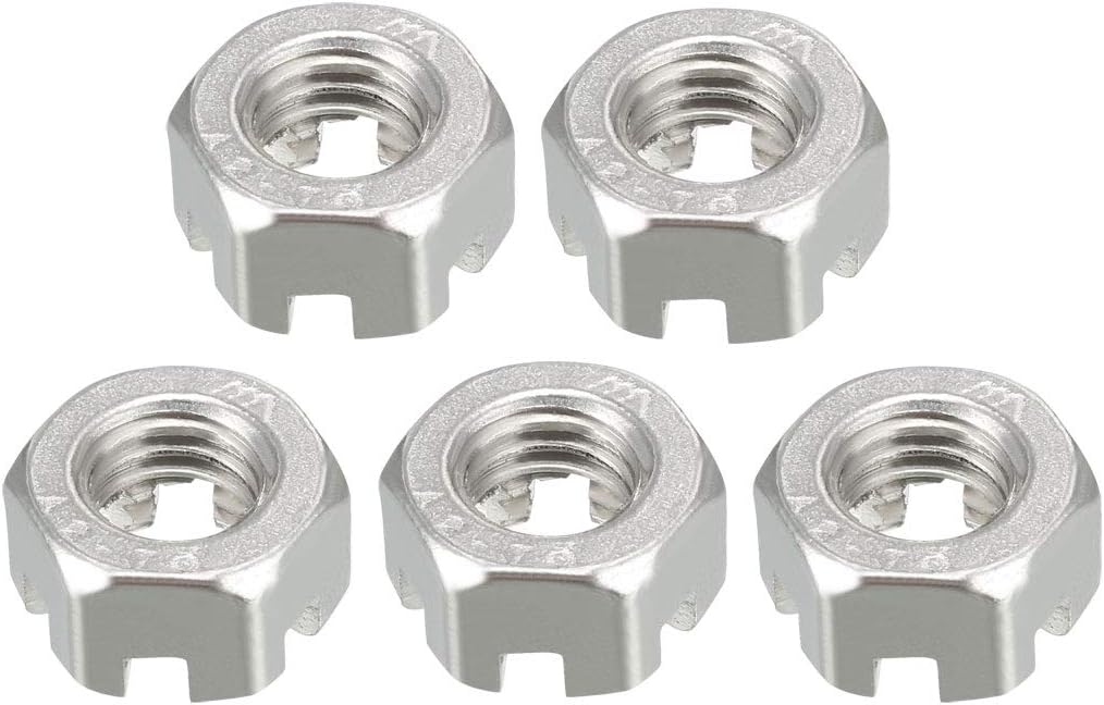 M8 x 1.25mm Pitch 304 Stainless Steel Slotted Hex Nuts, 5PCS