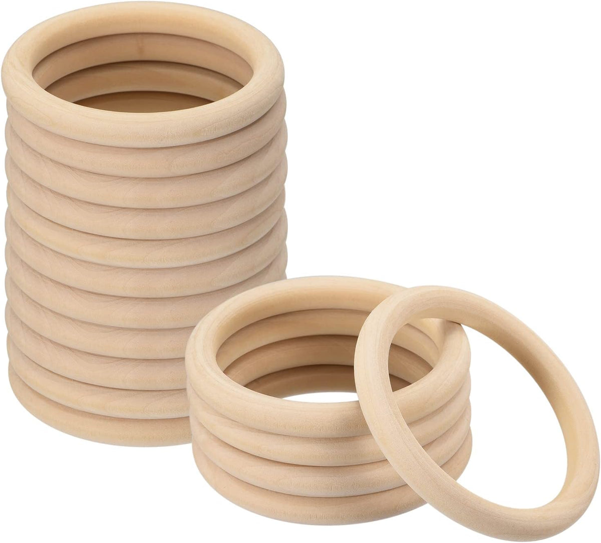 16Pcs 85mm(3.3-inch) Natural Wood Rings, 10mm Thick Smooth Unfinished Wooden Circles for DIY Crafting, Knitting, Macrame, Pendant