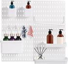 4Pcs Plastic Pegboard Wall Organizer Kit, Wall Mount Pegboard Panel Kits Included Toilet Paper Holder, White Long Hook, Storage Box, Containers, Separator Plate for Garage Office