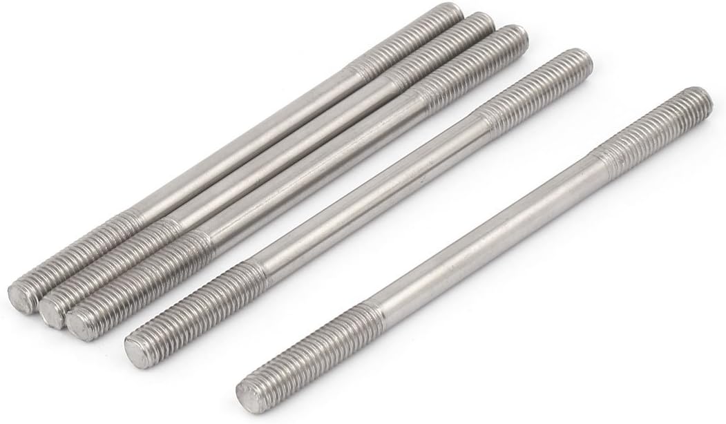 M8 x 130mm Tight Adjustable Push Double End Thread Stud Teeth Rod 5pcs
