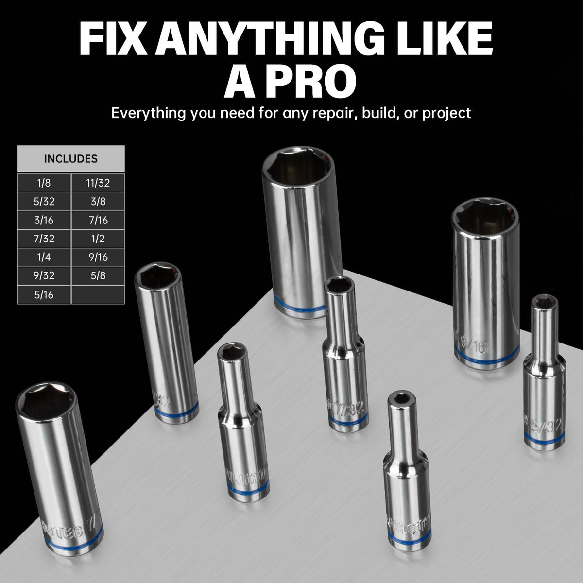 LinkMejor 1/4" Driv SAE Master Socket Set, 13-delars djup sexkant